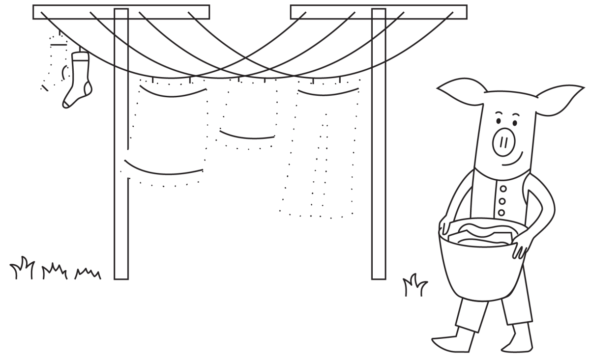 Illustration af Øffe med vasketøj
